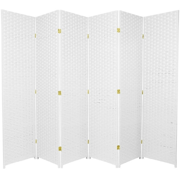 6 ft. Tall Woven Fiber Room Divider - 6 Panel - White