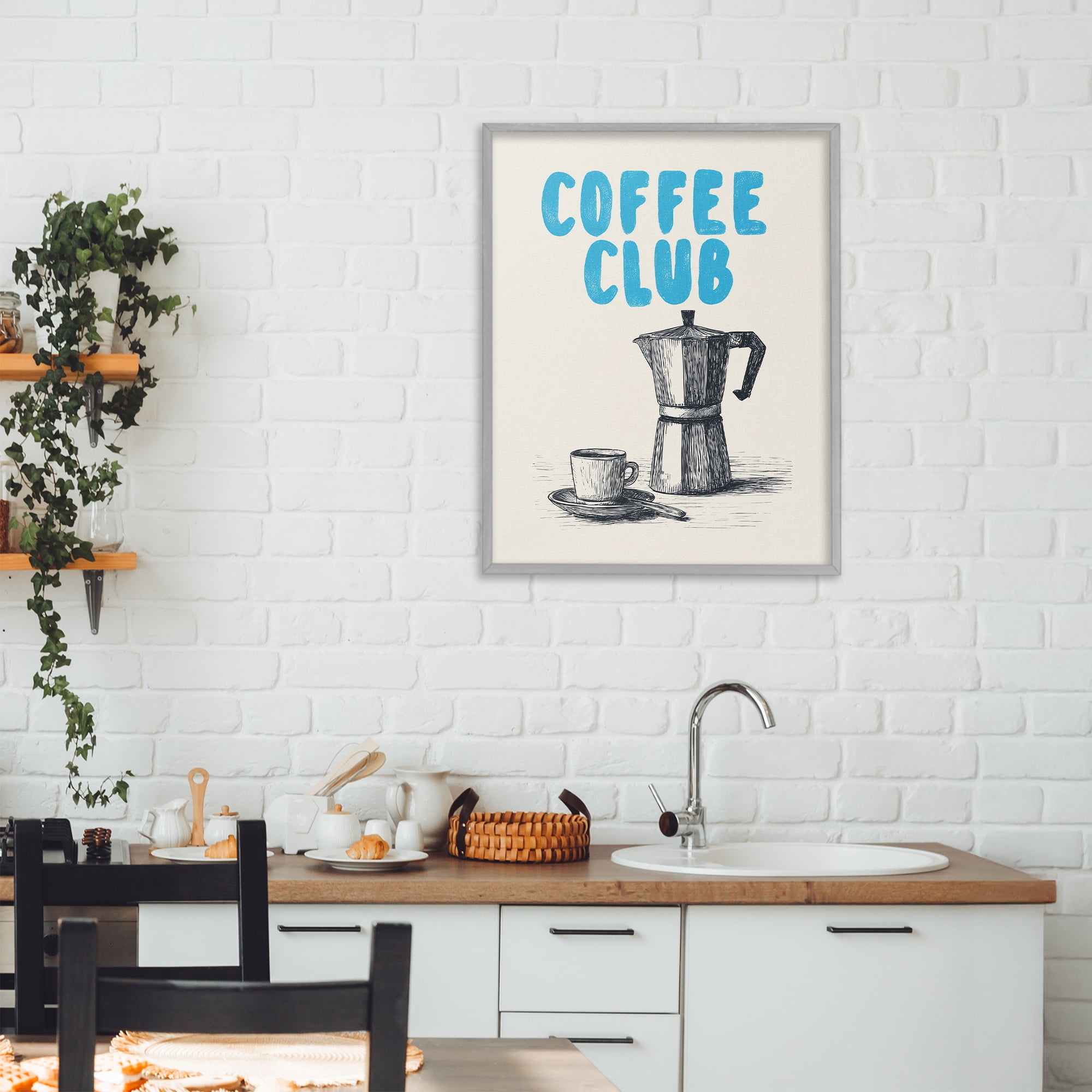 Stupell Industries Coffee Club Retro Drawing Gray Framed Giclee Art, design by Andreas Magnusson