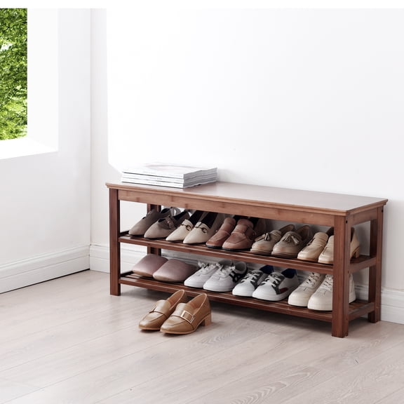 WILK Shoe Rack Bench, 3-Tier Bamboo Shoe Storage Organizer, Entryway Bench, 11.2 x 39.4 x 16.5 Inches, for Entryway Bathroom Bedroom