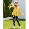 thumbnail image 3 of Arshiner Girls 2 Piece Clothing Set Floral Ruffle Hem Bell Sleeve Top and Leggings Fall Winter Outfits, 3 of 5