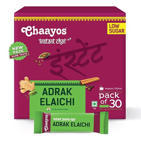 Chaayos Instant Tea Premix - Low Sugar - Adrak Elaichi Flavour (30 Sachets) | Masala Tea Powder