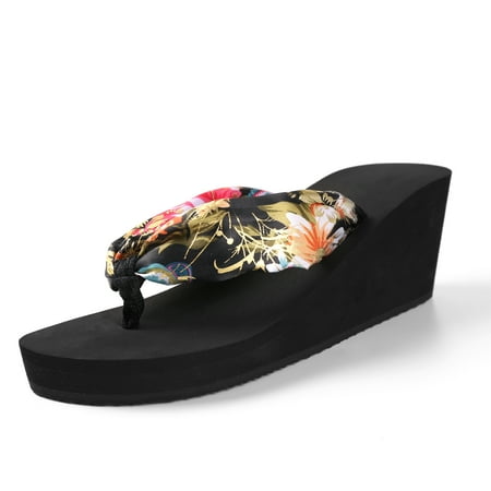 

Women s Floral Strap Wedge Heel Non-Slip Flip-Flops Summer Sandals