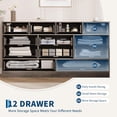 thumbnail image 5 of 12 Drawers Wooden Dressers for Bedroom, Wood Chest of Drawers Clothes Storage Organizer for Living Room, Hallway, Modern Wide TV Stand Dresser for 65 Inch TV, 61" W × 15.8" D, 5 of 9