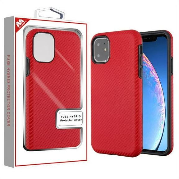 Apple iPhone 11 Phone Case Premium Slim Protective Shockproof Textured Armor Hybrid Dual Layers Rubber Rugged Hard PC   Soft TPU Carbon Fiber RED Case Cover for Apple iPhone 11 / 6.1 inch