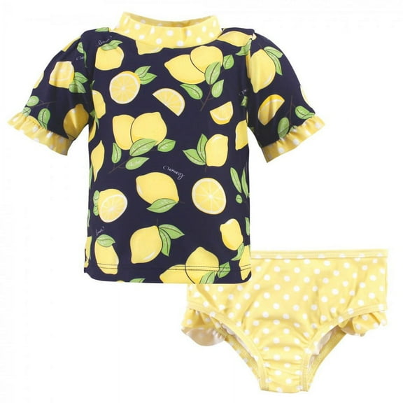 Hudson Baby Toddler Girl Swim Rashguard Set, Navy Lemons, 2 Toddler