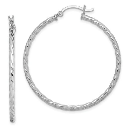 925 Sterling Silver Rhodium Plated Twisted 40mm Hoop Earrings 925 Sterling Silver Rhodium Plated Twisted 40mm Hoop Earrings