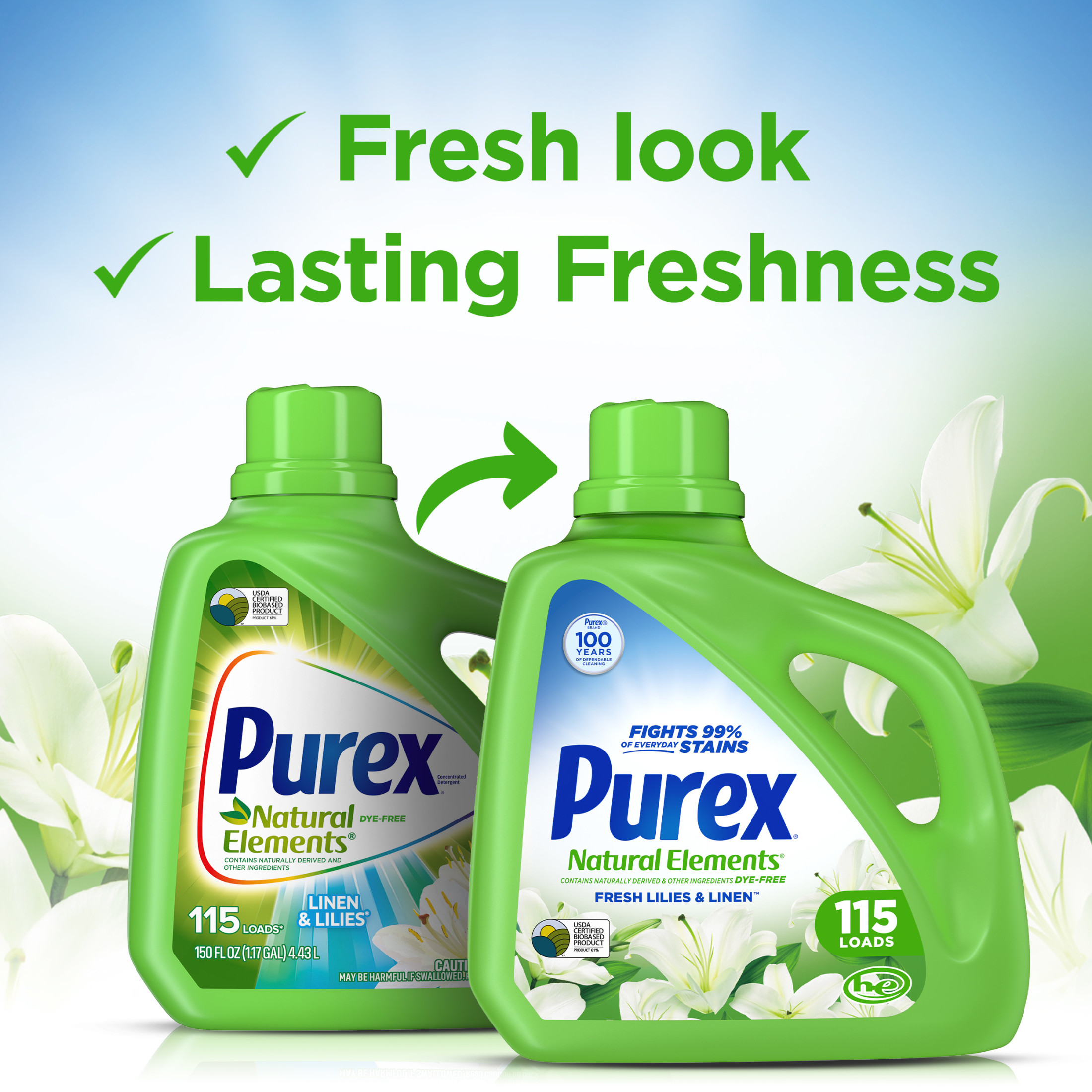 Purex Natural Elements Liquid Detergent, Fresh Lilies, 150 fl oz photo 2