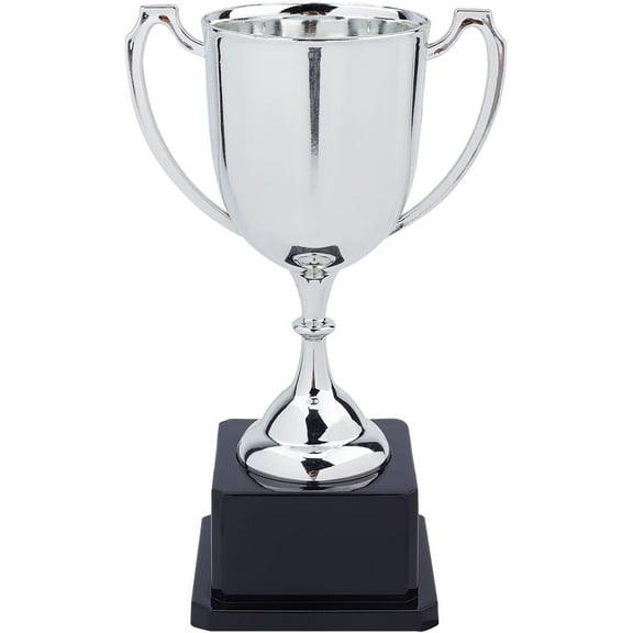 Trophy Cup 7.4inch Plastic Trophies Round Base for Party Favors Props Rewards Sports Winning Prizes Competitions Award Ceremony and Appreciation Gift Square Base Silver Color