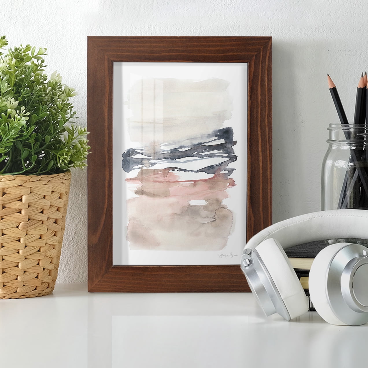 Tiered Horizon Line I -Framed Print w/glass-Chestnut
