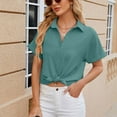 thumbnail image 7 of BLVB Womens Button down Cropped Shirts Short Sleeve Casual Crop Tops Plain Lapel Blouse Shirt Summer Clothes Green, 7 of 7