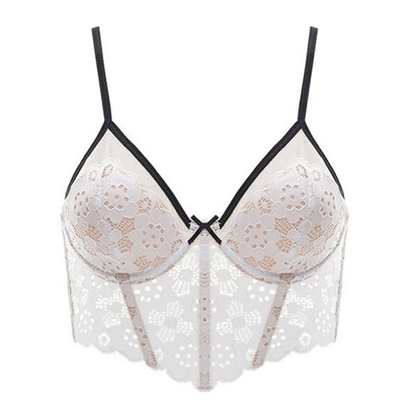 khonts,Women's Lace Floral Spaghetti Strap Bustier Lace Trim Underwire Corset Sexy Cute Non- Camisole Bras White 38
