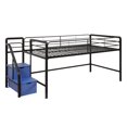 DHP Sol Junior Twin Metal Loft Bed with Storage Steps and Blue Curtain