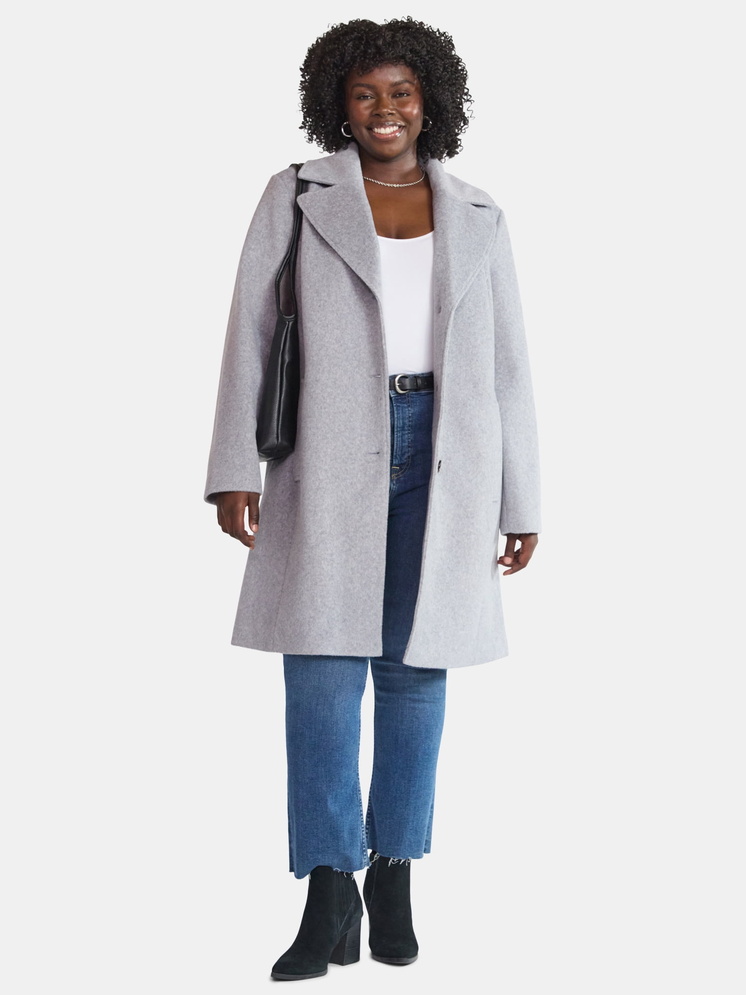 Time and Tru Women's and Women's Plus Faux Wool Boyfriend Coat, Sizes XS-2X