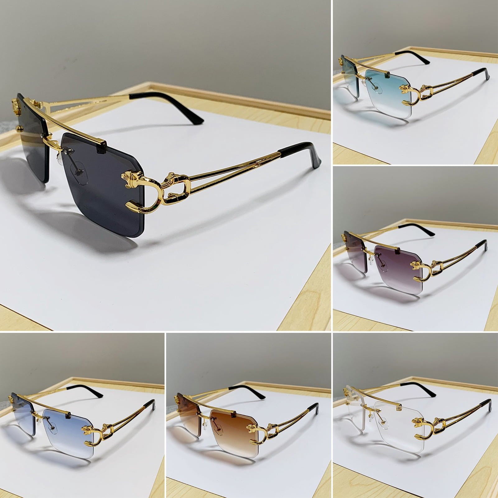 ievspot 6 Pairs Unisex Sunglasses Rectangle Shape Frame Tiger Head Decor Block Sunlight Vacation Beach Spectacles Outdoor Eyewear