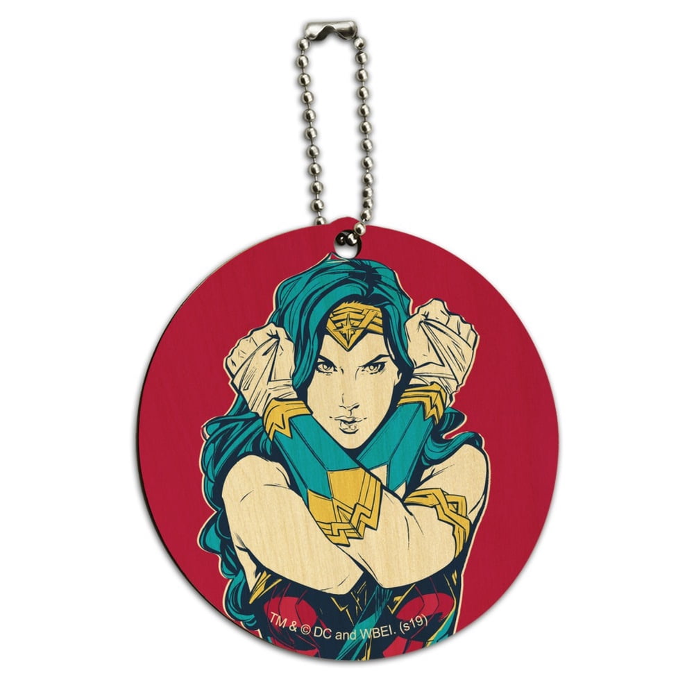 Graphics and More Wonder Woman Movie Crossed Arms Round Wood Luggage