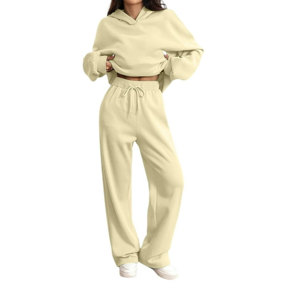 Fgvctg Lounge Sets for Women 2 Piece Winter Sweatsuits Fashion Jogger Sweatpants Comfy Fleece Tracksuits Oversized Sweatshirt Lounge Sets with Pockets Beige XL