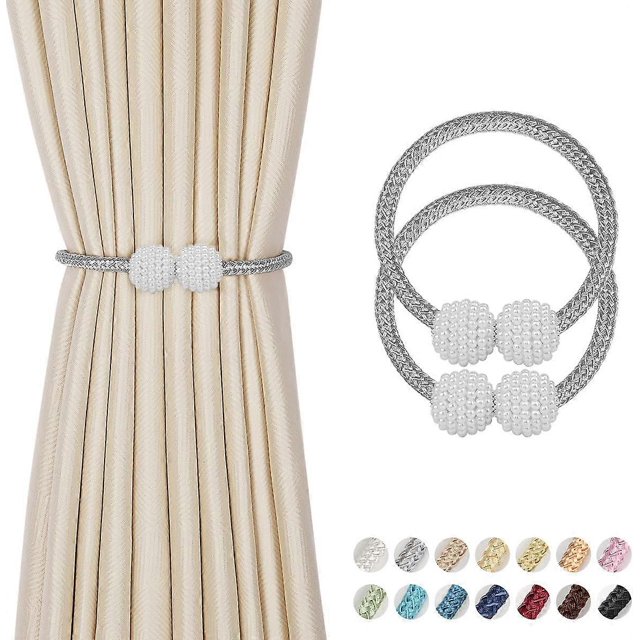 2 Pieces Magnetic Curtain Ties - Long Pearl Ball Curtain Magnetic Ties, European Curtain Clip Cord Holder