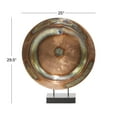 thumbnail image 4 of 25" x 30" Copper Metal Large Weathered Disk Plate Sculpture with Elevated Black Stand, by DecMode, 4 of 14