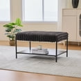 thumbnail image 2 of 30.7" Wide Multi-Functional Foldable Foot Rest, Upholstered Coffee Table  with Black Metal Legs , Wooden Storage Shelf,Faux Fur Foot Stool for Living Room Bedroom Entryway Hotel,Charcoal, 2 of 7