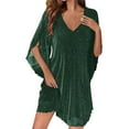 thumbnail image 2 of mfyjkho Vestidos midi para mujer, Vestido de fiesta para mujer, de malla lisa, estampado en caliente, brillante, transpirable, con mangas 3/4 y escote en V. Vestidos de otoño xxl, 2 of 9