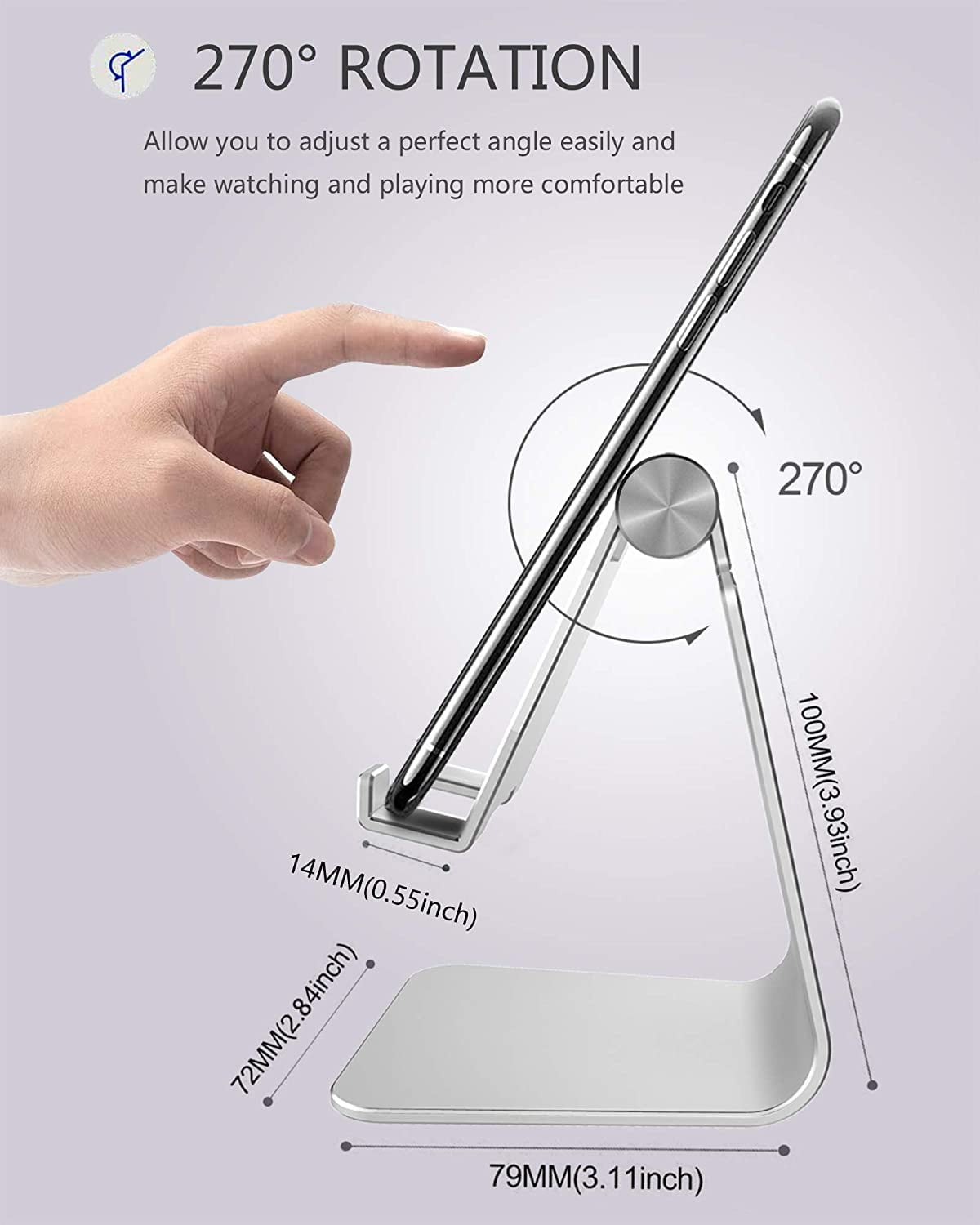 Adjustable Cell Phone Stand, Cradle, Dock, Holder, Aluminum Desktop Stand Compatible with Xs Max Xr 8 7 6 6s Plus SE Charging, Accessories Desk,All Mobile Phones-Silver