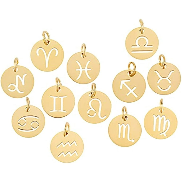Gierzijia 12 Pieces Zodiac Sign Jewelry Making Charms, Round Double Sided  Twelve Constellation Metal Alloy Charm Pendant Plated Enamel Pendant for