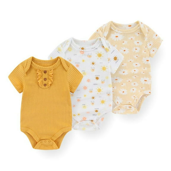 Zavbaby Baby Boy Girl Ribbed Short Sleeve Cotton Bodysuits,3-Pack,Sizes 0-12M