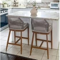 PURPLE LEAF Bar Stools Set of 2 Height Metal Bar Chairs with Back Modern Aluminum Tall Comfy Wicker Woven Boho Barstools Garden Pool Patio Outdoor, Twill