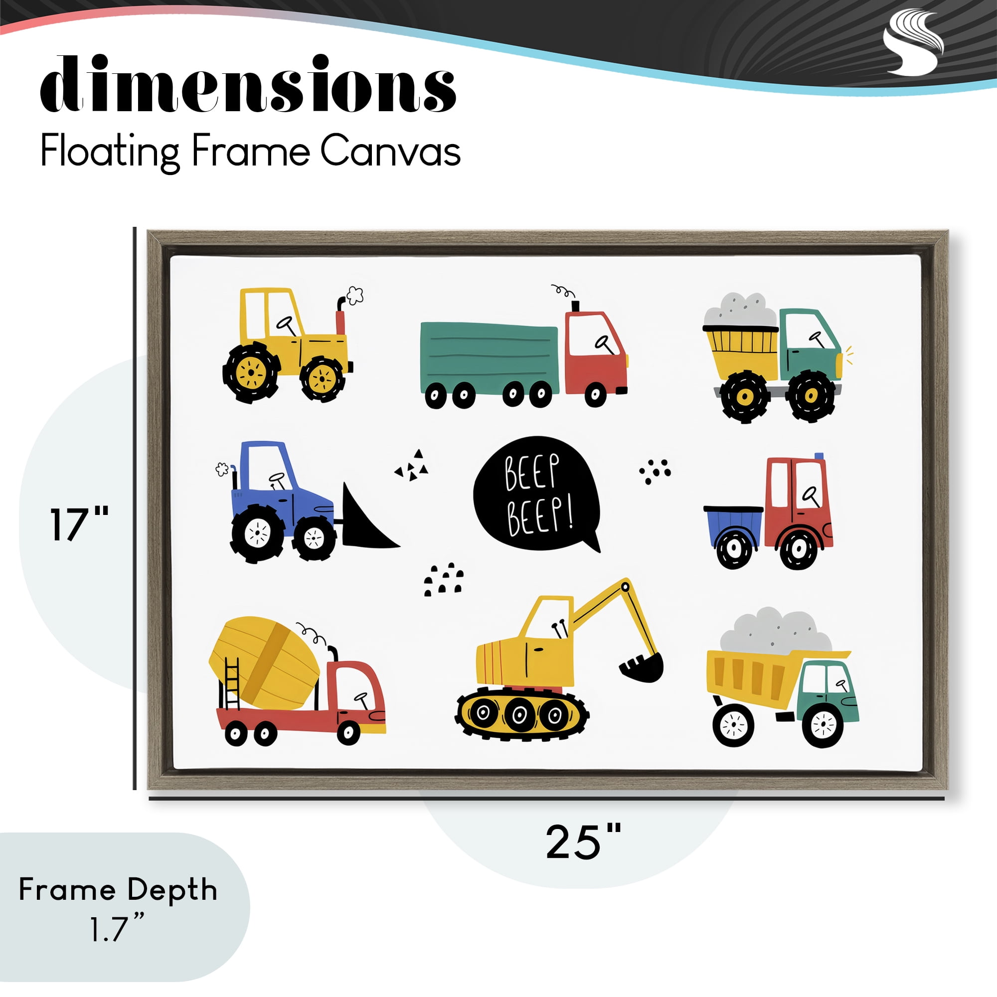 Stupell Industries Beep Construction Vehicles Brown Framed Floater Canvas Wall Art, design by Creative Studio