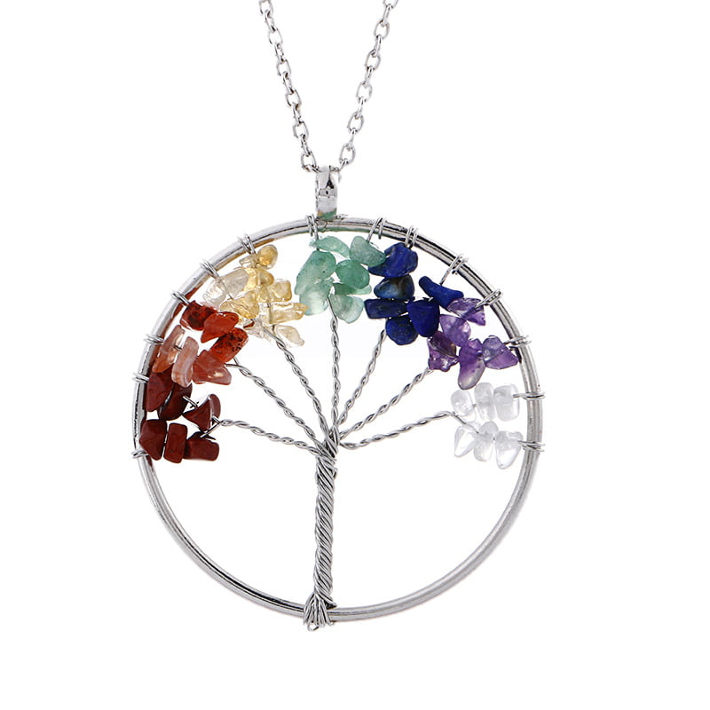 Womens 7 Chakra Tree of Life Quartz Pendant Multicolor Wisdom Energy  Necklace (Chakra)