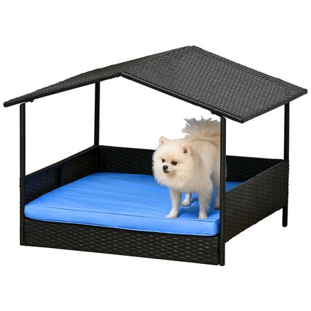 Pawhut Elevated Rattan Dog Bed Pet Home, Outdoor Dog Furniture