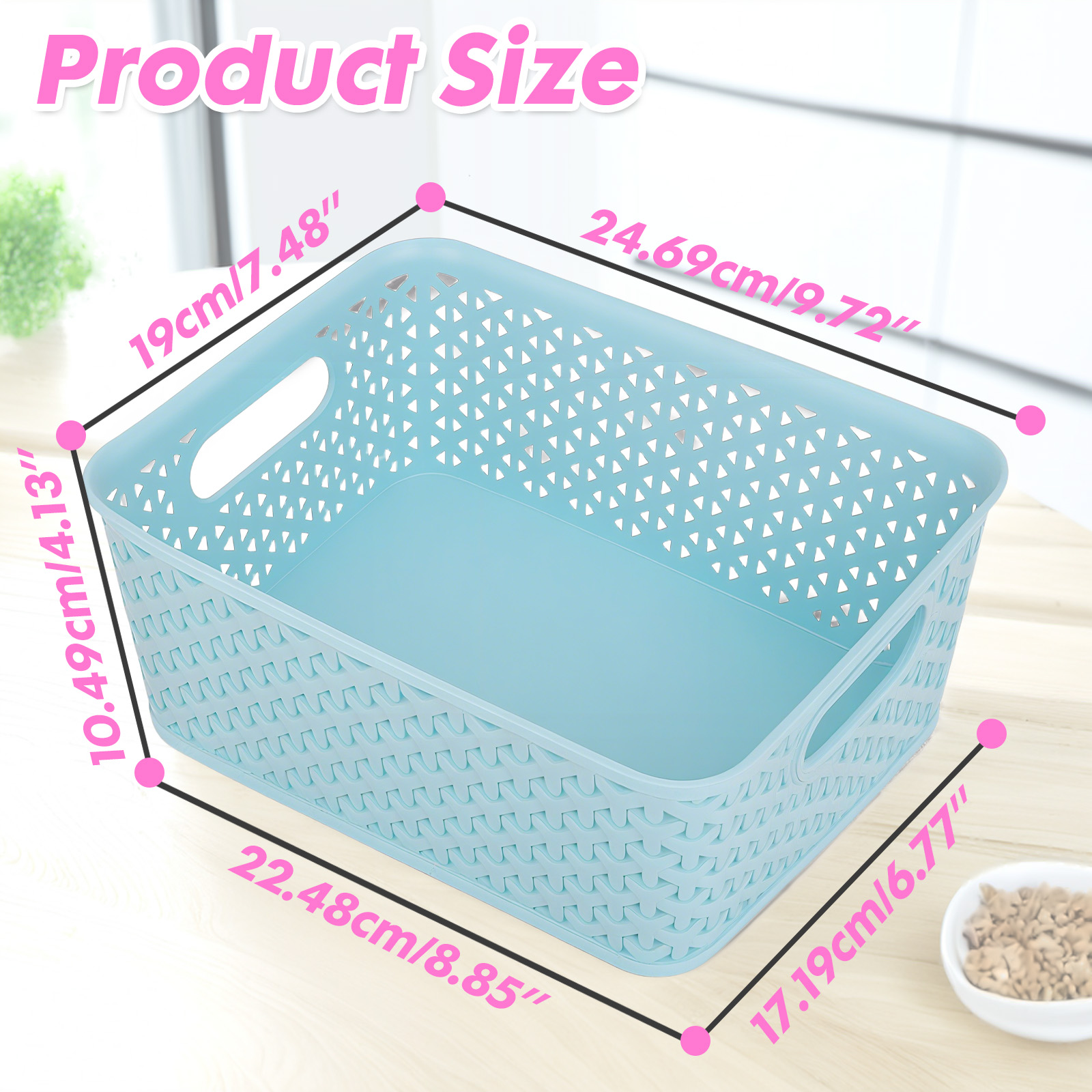 PinkSheep 6 Pack Plastic Storage Baskets Small Organizer Basket Bins Blue
