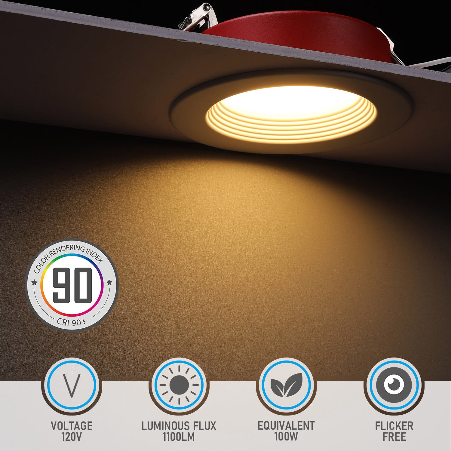 2 Pack 6" 5CCT Fire Rated LED Recessed Lights, Deep Baffle Recessed Lighting With J-Box, 15W, 1100lm, CRI90, Dimmable Ceiling Downlight, ETL & ES & T24