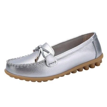 

DVKOVI Women Shoes Casual Ladies Solid Colour Bowknot Flat Non Slip Large Size Single Shoes Casual Shoes Women Loafers Women s Flats Women s Slip On Shoes Silver 36