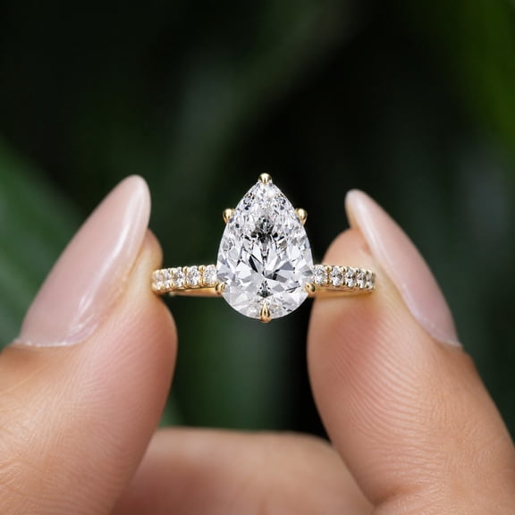 GIMELIS 1.81 CT Pear Cut Lab Grown Diamond Hidden Halo Pave Set Engagement Ring, IGI Certified