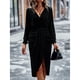 thumbnail image 5 of Vestido de fiesta, vestido cruzado con cuello en V, largo y fruncido, vestido cruzado con cuello en V, funcionalidad versátil, 5 of 9