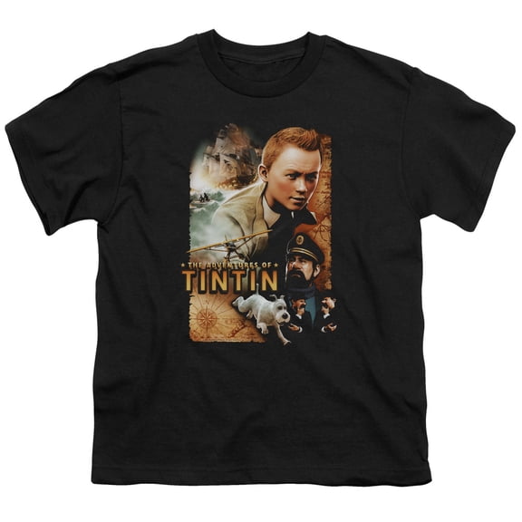 Tintin Adventure Poster Youth 18/1 T-Shirt Black
