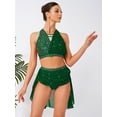 thumbnail image 3 of SiiRoh Women's Lyrical Ballet Dance Outfits Sleeveless Shiny Crop Top Flowy Skirt Leotard Modern Dancewear Dark Green S, 3 of 6