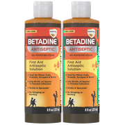 Betadine Antiseptic Liquid First Aid Solution, Povidone-iodine 10%, Infection Protection, Kills Germs In Minor Cuts Scrapes And Burns, No Alcohol or Hydrogen Peroxide, 8 FL OZ (Pack of 2)
