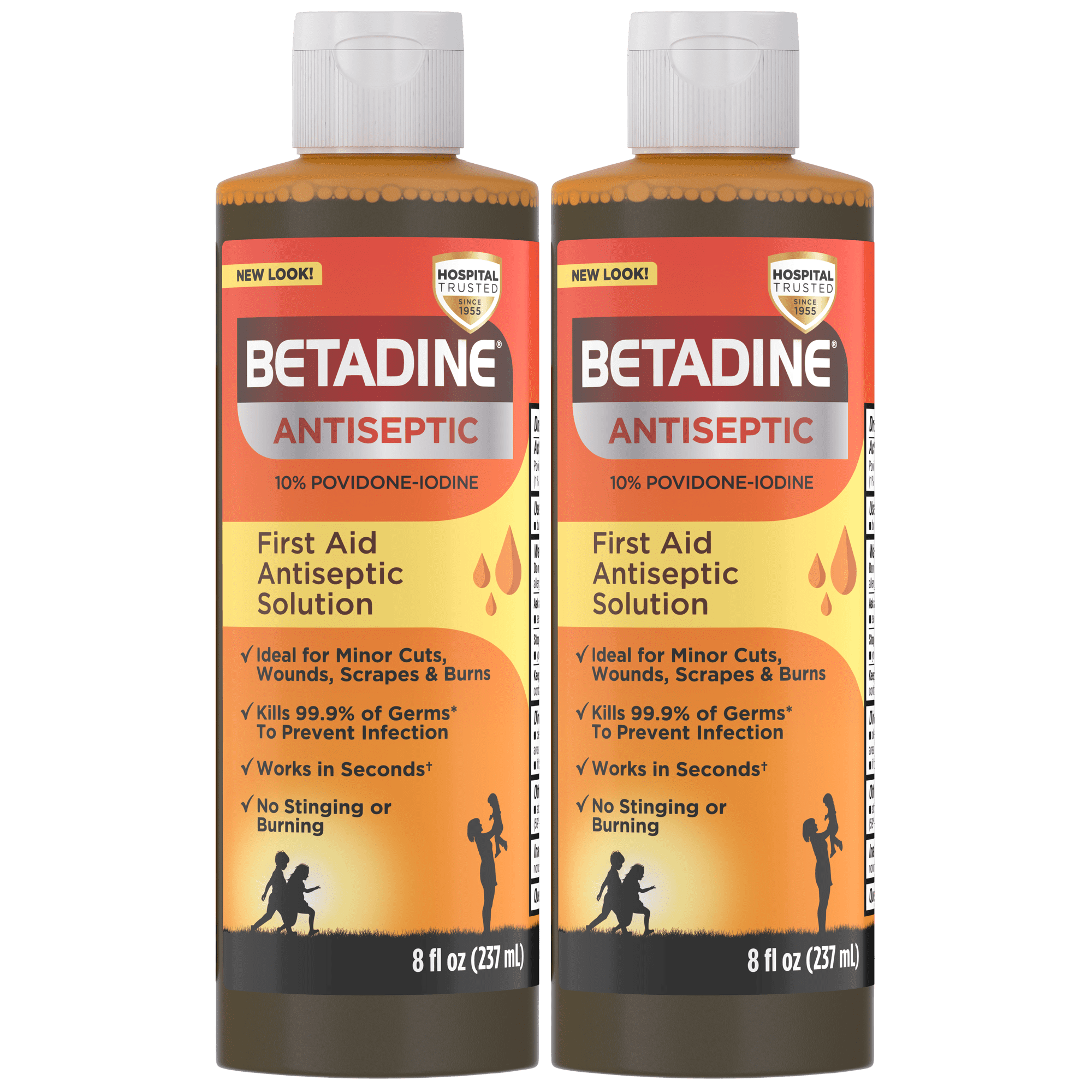 Betadine Antiseptic Liquid First Aid Solution, Povidone-iodine 10%, Infection Protection, Kills Germs In Minor Cuts Scrapes And Burns, No Alcohol or Hydrogen Peroxide, 8 FL OZ (Pack of 2)