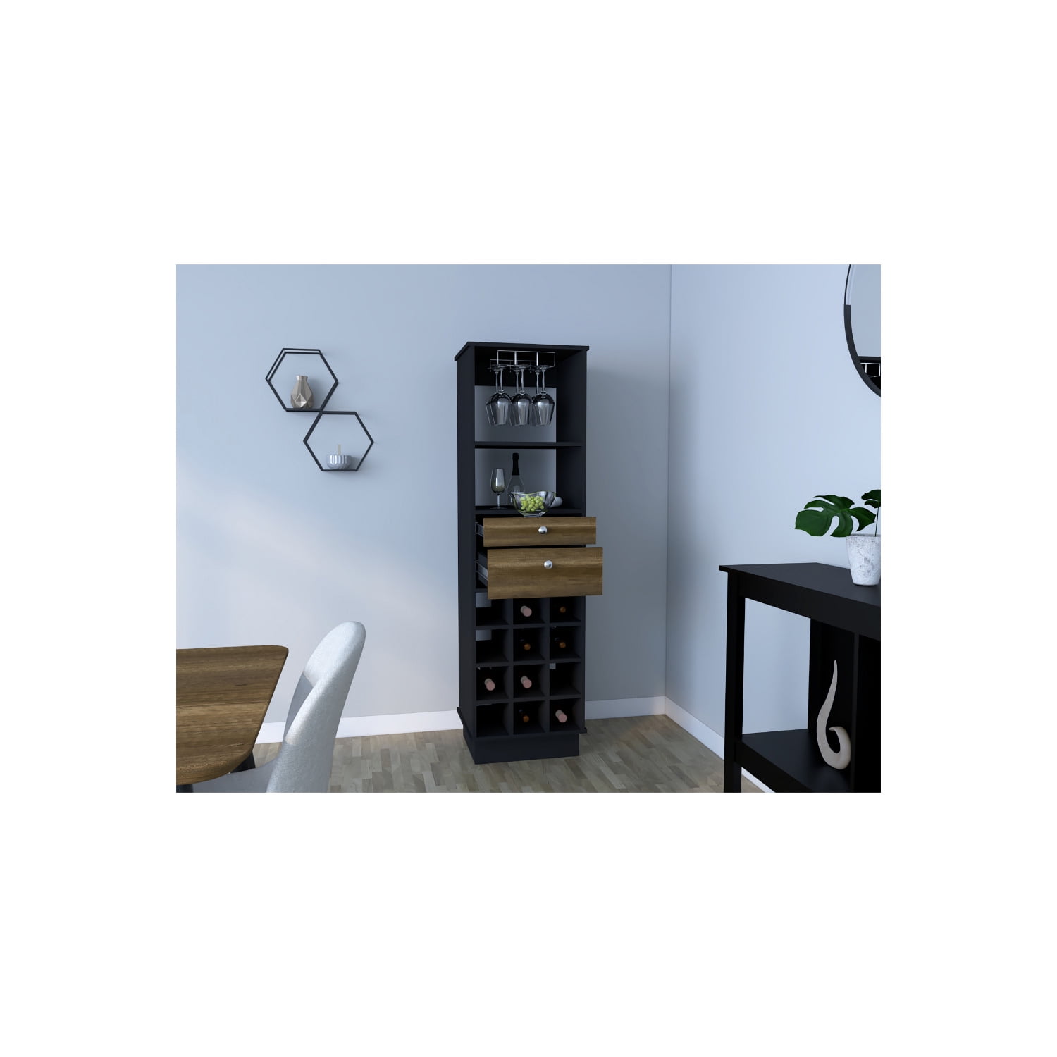 We Have Furniture Bar Cabinet Bureck, Two Drawers, Black Wengue / Walnut Finish