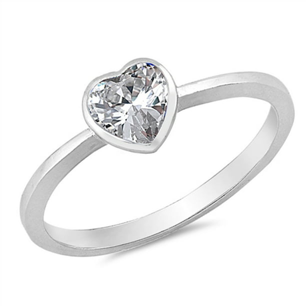 Sac Silver Choose Your Color Simple Solitaire Clear Cz Heart Promise