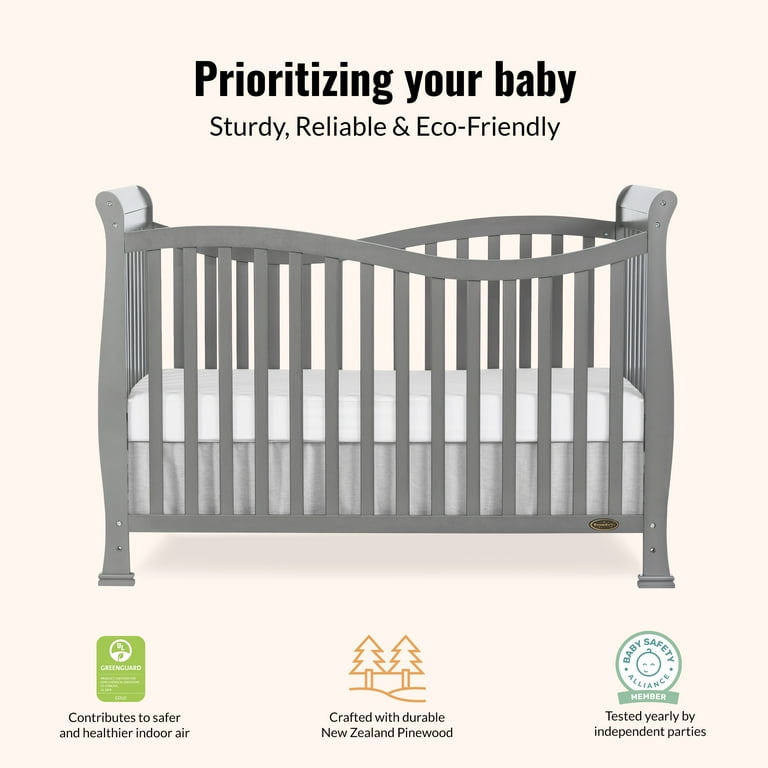 Dream On Me Violet 7-in-1 Convertible Crib, Steel Grey, Greenguard