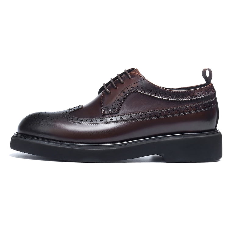 Santimon Coffee Dress Shoes for Men Thick Sole Wingtip Derby 