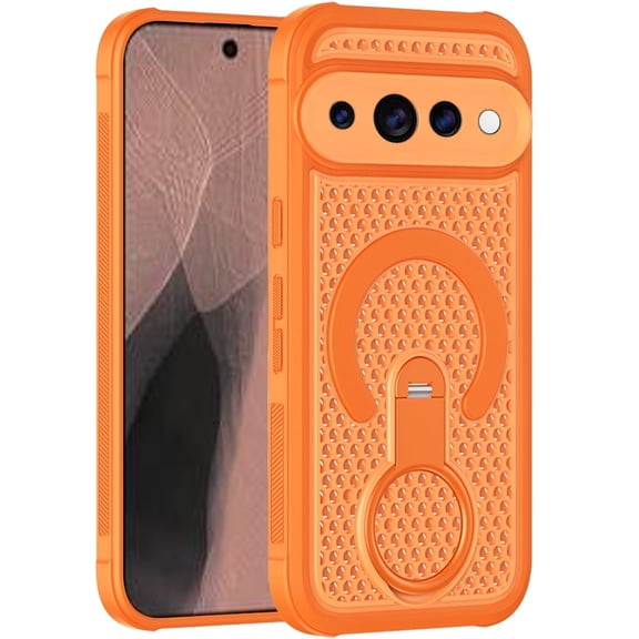 Phone Case for Google Pixel 11 /11 Pro Magnetic Honeycomb Hybrid Rugged Armor Ring Kickstand Dual Layer Shock Absorbing Hard PC Soft TPU Cover Orange