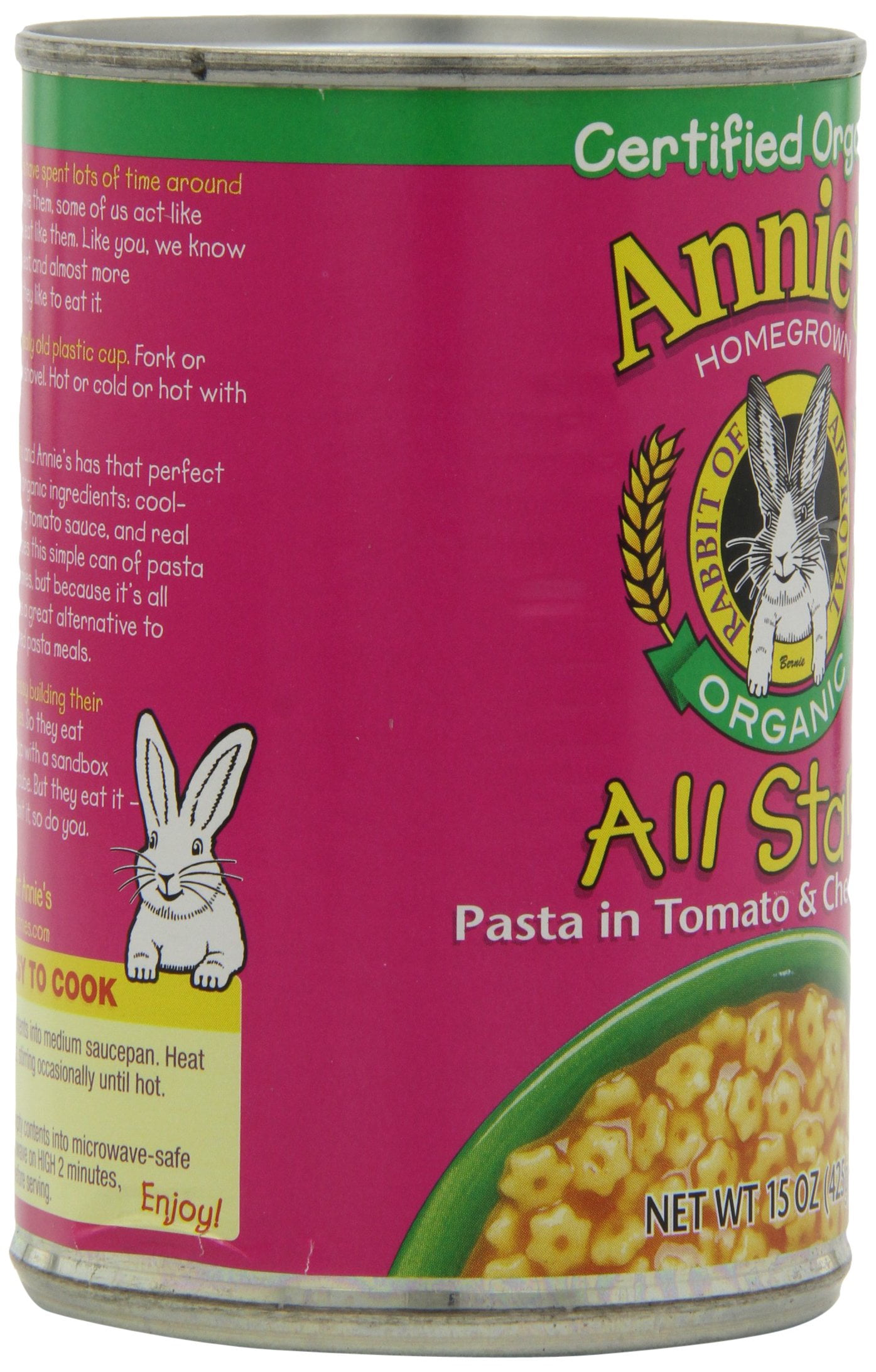 Annie's Organic All Stars Canned Pasta in Tomato & Cheese Sauce 15 oz -Pack of 12