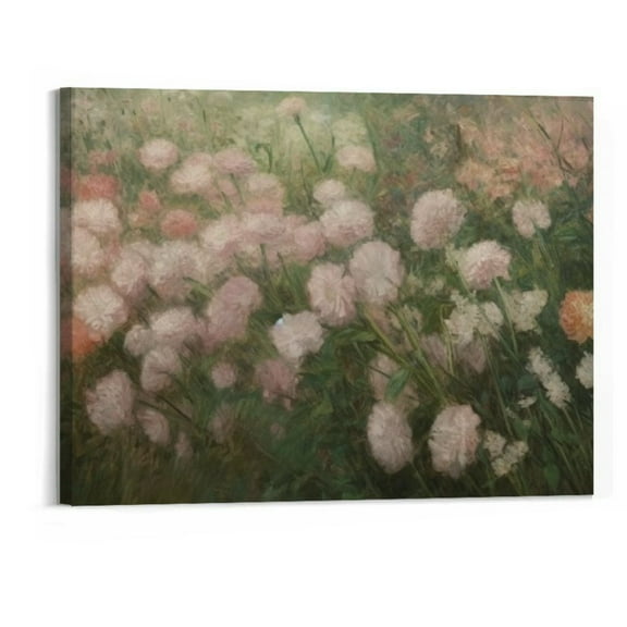 Creowell  Flower Canvas Wall Art, Framed Florals Wall Art, Garden Painting Prints, Pink and White Rose Wall Decor, Classical Landscape Wall Pictures for Living Room, Bedroom 20x16 Inch