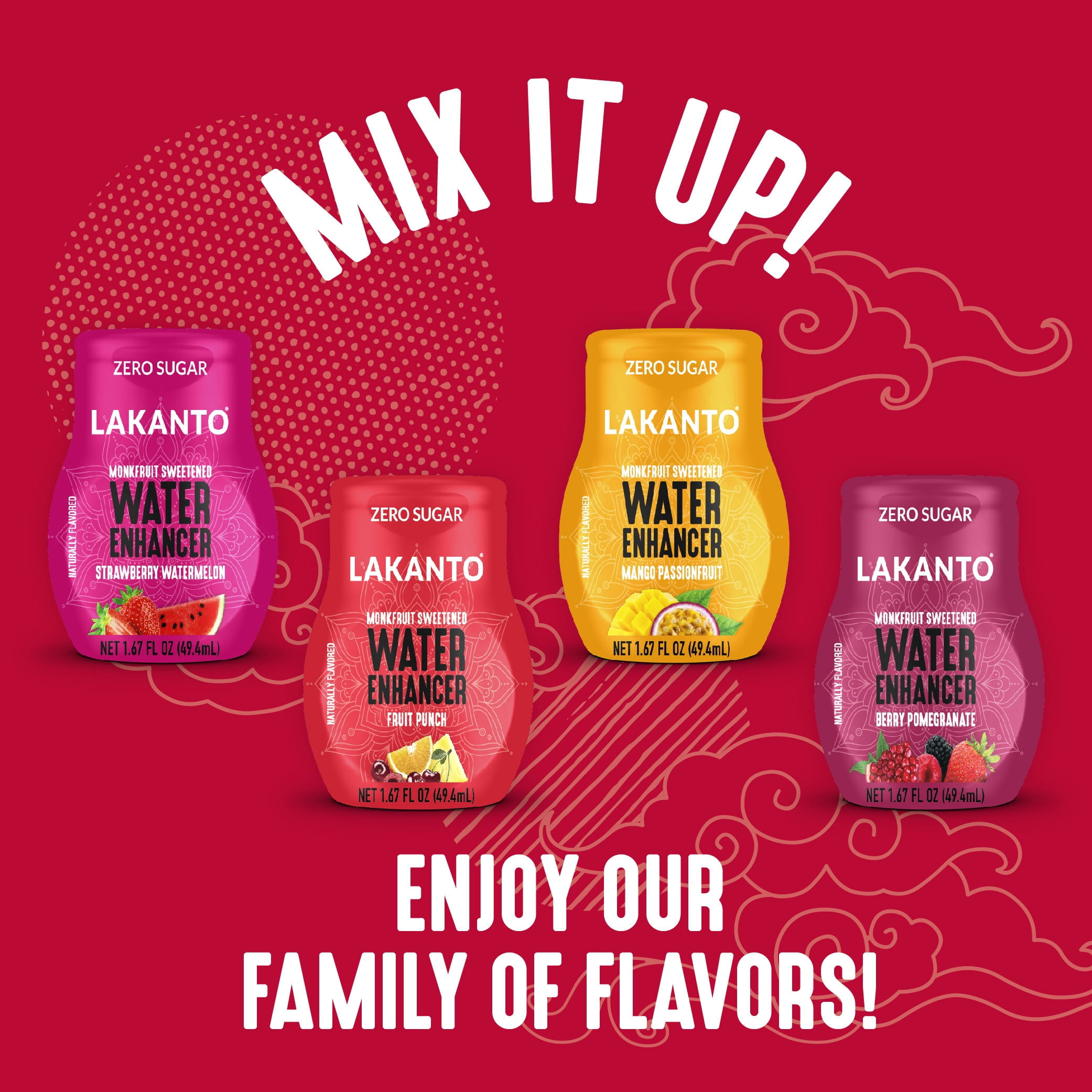 Lakanto Sugar Free Water Enhancer - Sweetened with Monk Fruit Sweetener and Erythritol, On the Go Liquid H2O Hydration, Zero Sugar, Naturally Flavored - Fruit Punch (1.67 fl oz - Pack of 6)