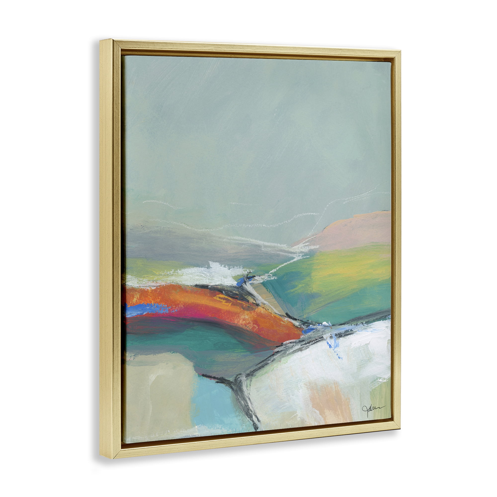 Stupell Industries Abstract Rolling Hills Abstract Painting Gold Floater Framed Canvas Art Print Wall Art, 25 x 31