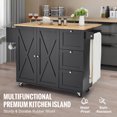 thumbnail image 4 of KFFKFF Mobile Kitchen Island, 56" Wooden Top Cart with Cabinet Storage, Features Extendable Drop Leaf, Spice Holder, Towel Handle, Flexible Shelf, Drawer & Hooks, Movable Black Island on Casters, 4 of 9